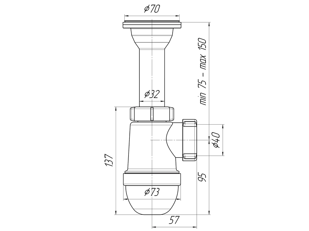 Сифон для мойки АНИ ПЛАСТ C0500 1 1/2"x40 мм-image-1