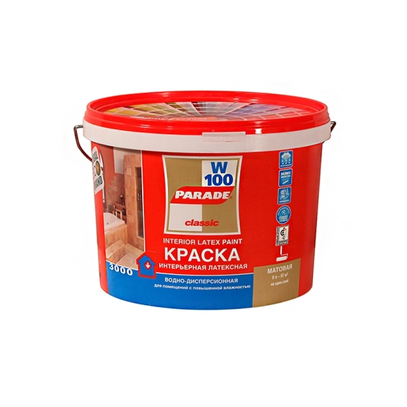 Краска лат PARADE W100 влаг 9л бел.мат