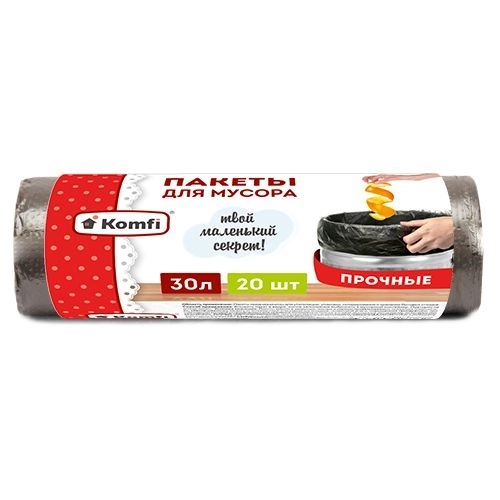 Пакеты д/мусора KOMFI 30л 7микрон ПСД черные 20шт
