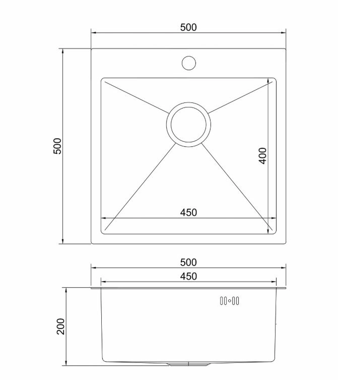 Мойка наст.монтаж Mixline Pro 50*50 вып 3 1/2 сиф. черн.графит НАНО декор-image-1