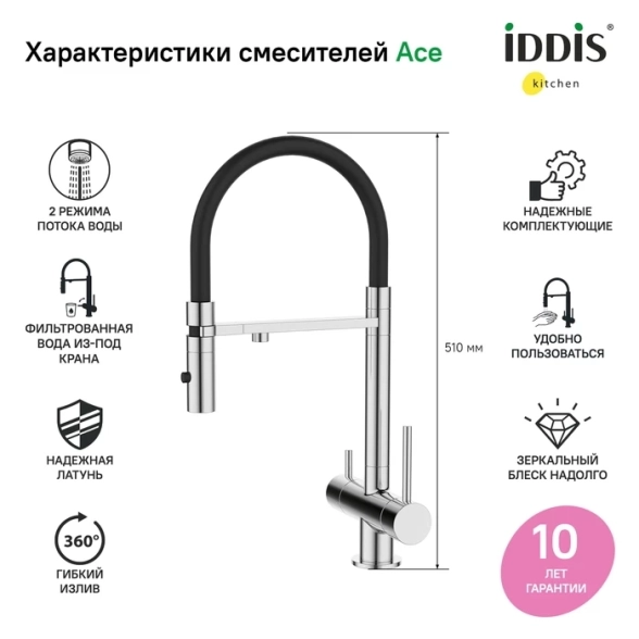 Смеситель в/м IDDIS Ace ACESBFFi05 высок. 3в1 хром-image-1