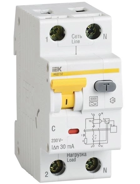 Диф.автомат АВДТ-32 1п+N 2п.30mA 25A C тип А 6ka ИЭК