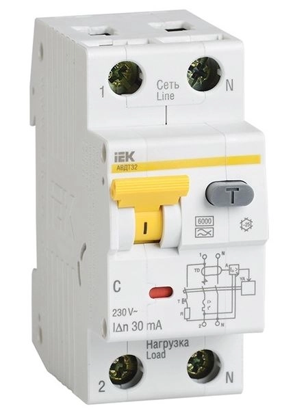 Диф.автомат АВДТ-32 1п+N 2п.30mA 25A C тип А 6ka ИЭК