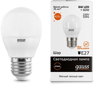 Лампа Gauss LED Elementary Globe 6W E27 3000K