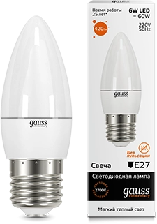 Лампа Gauss LED Elementary Candle 6W E27 2700K