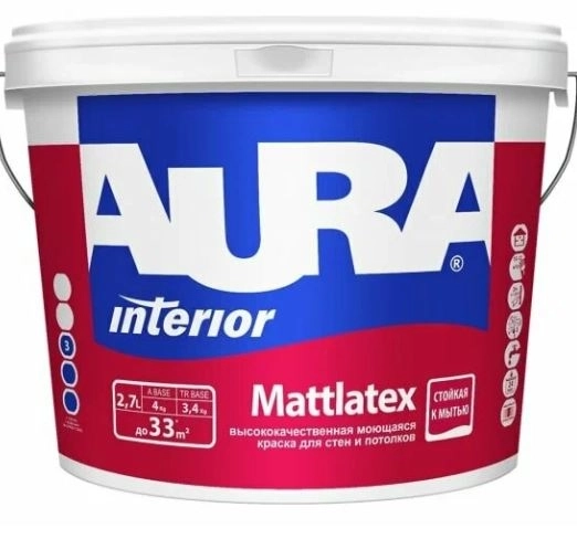 Краска AURA MATTLATEX моющаяся черный янтарь RAL9005 9л
