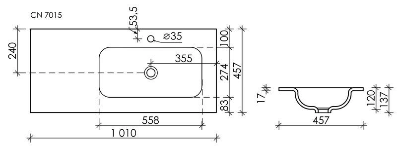 Умывальник Element CN7015 1010*457*137 чаша справа-image-1
