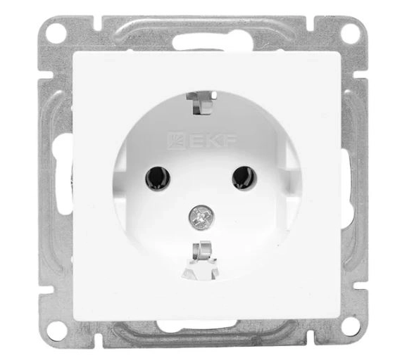 Механизм розетки Эпика EKF 1м 16А с/з б/шт белый