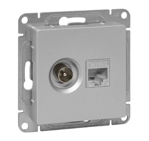 Механизм розетки Эпика EKF TV+RJ45 cat5 алюминий