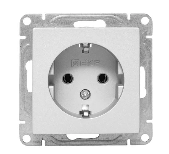 Механизм розетки Эпика EKF 1м 16А с/з б/шт алюминий