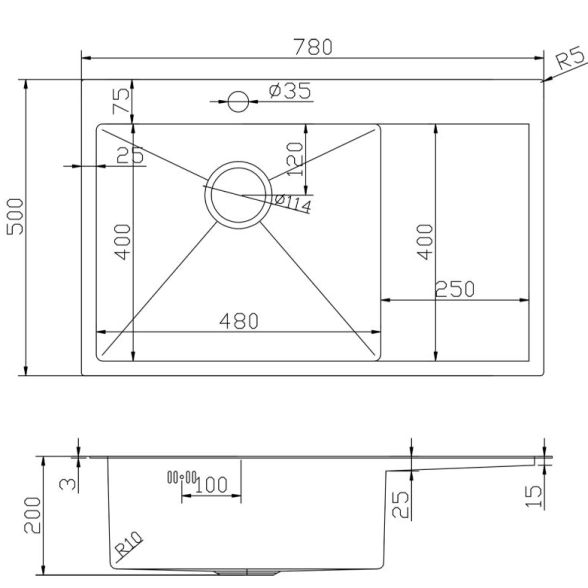 Мойка Mixline Pro 78х50 вып 3 1/2 черн.графит-image-2
