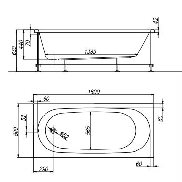Ванна акрил. TAMIA 180X80 1W28F-image-2