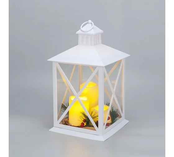 Фонарь декоративный с 3свечами 24х24х40cм теплый белый NEON-LIGHT