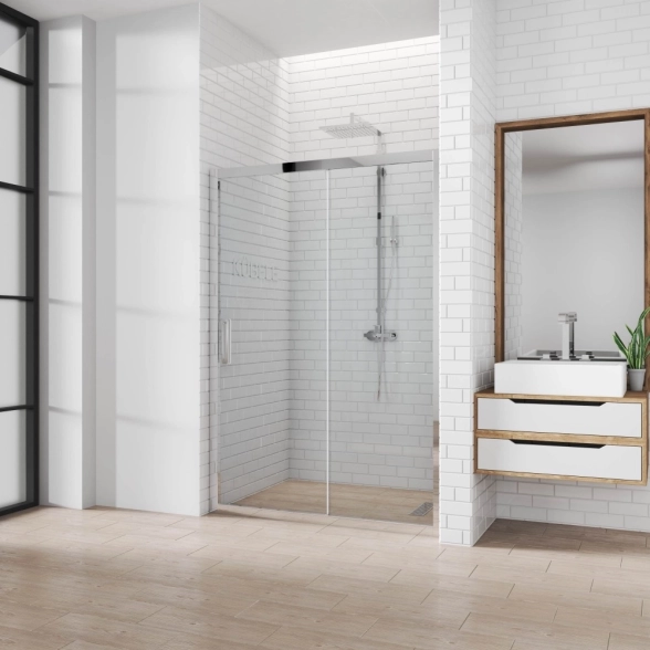 Душевая дверь KUBELE 145x200 DE019D2 стекло прозрачное, хром блестящий