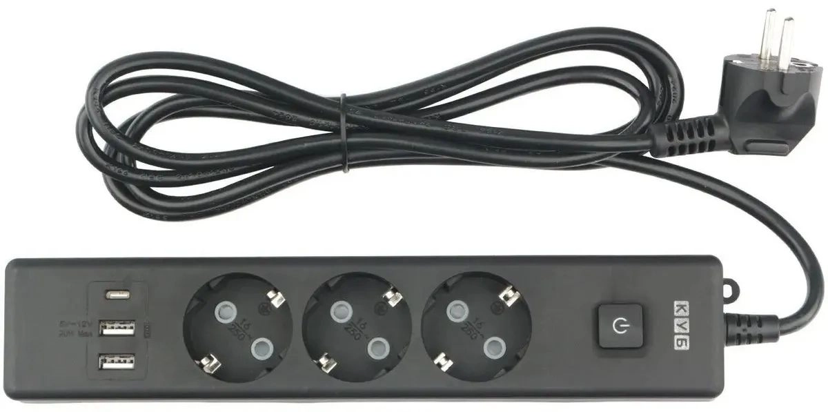 Удлинитель Power Cube 3х1,9 PC-6B-2M 16A с/з черный