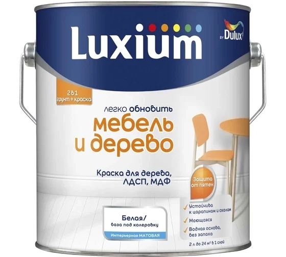 Краска Luxium Мебель и Дерево мат BW 2л