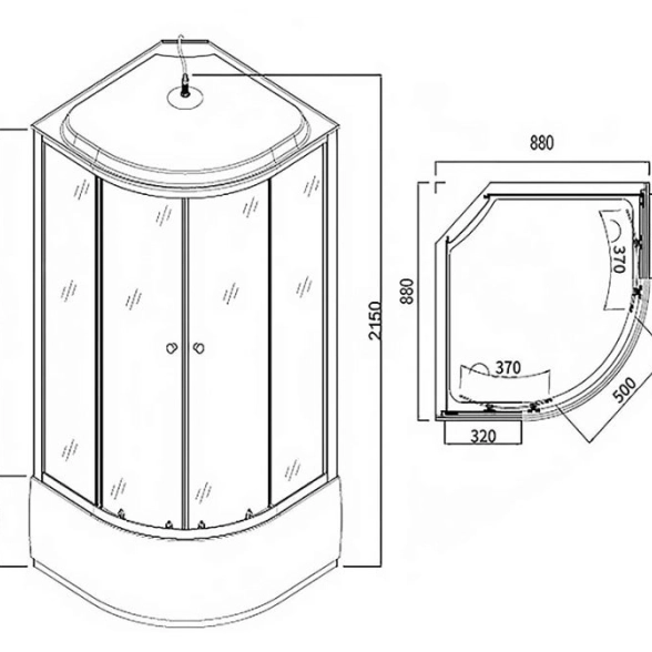Душевая кабина Loranto (CS-888EDTM/W-90) 880х880х2150 AUT-image-1