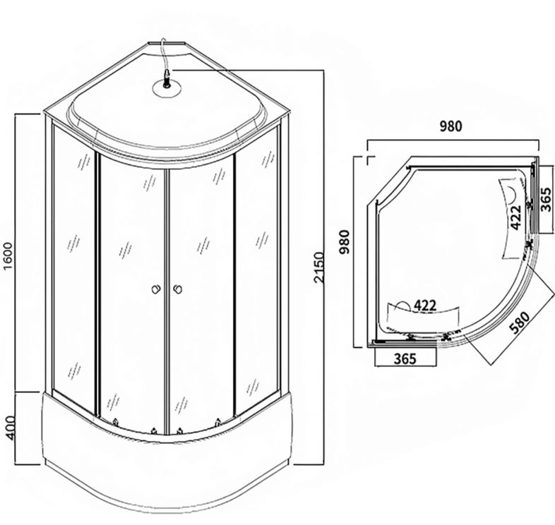 Душевая кабина Loranto (CS-888EDTM/W-100) 980х980х2150 АУТ-image-1