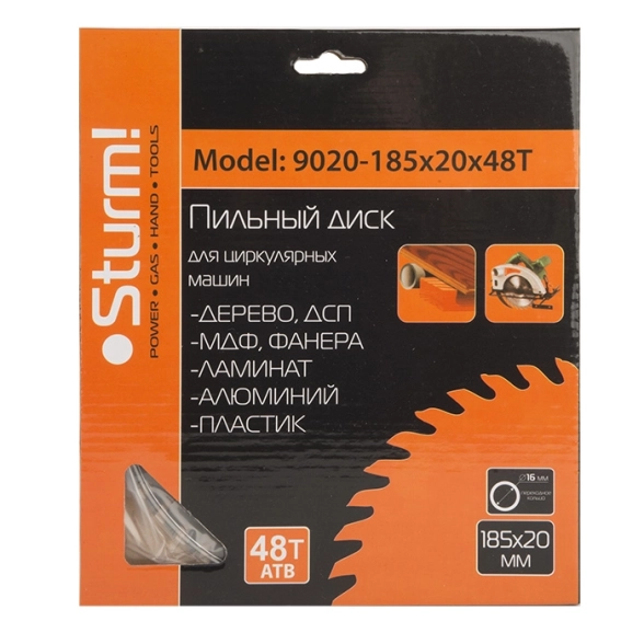 Диск пил. Sturm! 9020-185-20-48T 185х20/16ммх48Т дерево-image-1