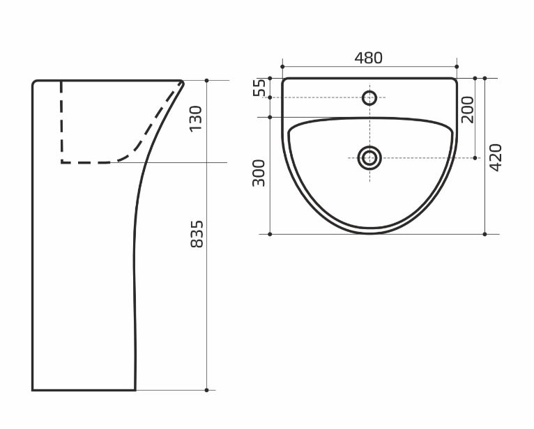 Умывальник-моноблок ROYAL WAVE 480*420*835 белый овал-image-3