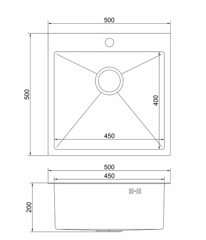 Мойка наст.монтаж Mixline Pro 50*50 c фаской черн.графит НАНО декор-image-2