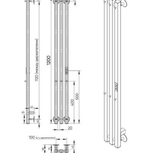 Пол/сушитель эл. Style Pro 120x3 скр.монт. R/L Graphite Metallic-image-1