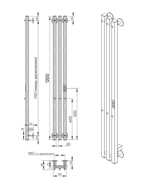 Пол/сушитель эл. Style Pro 120x3 скр.монт. R/L Graphite Metallic-image-1
