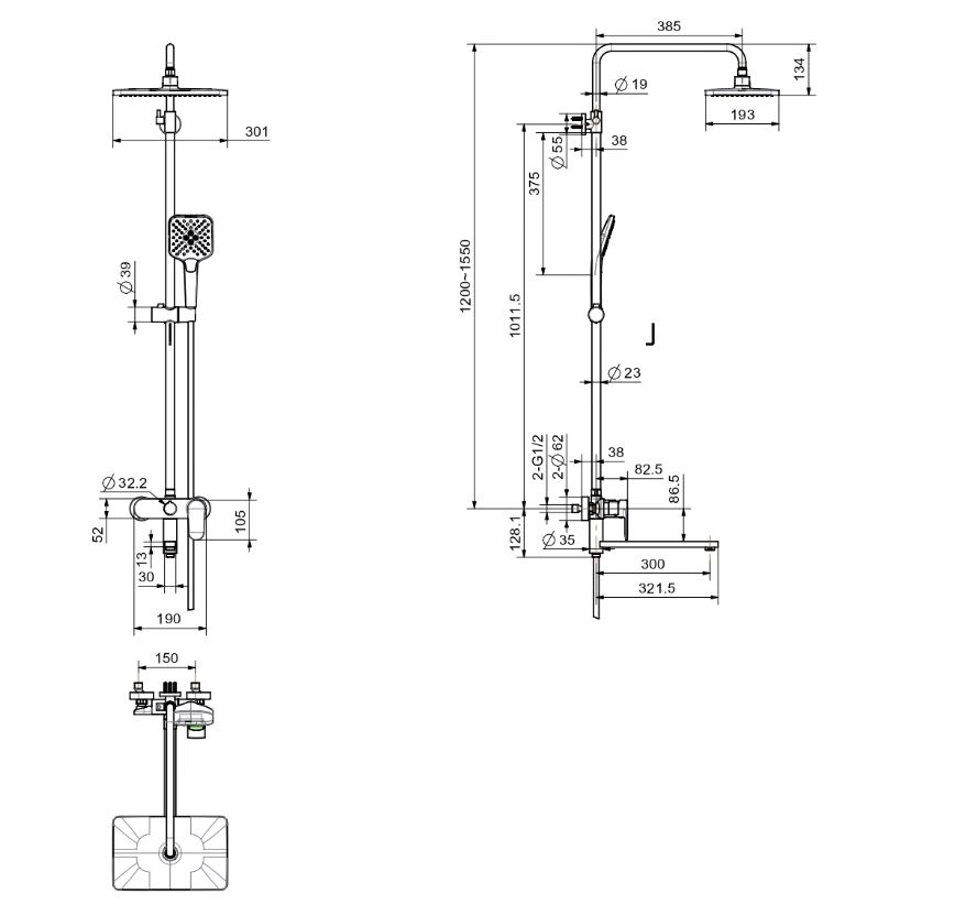 Душевая система AQUATEK Ника 3jet AQ2840BGM оруж.сталь-image-3