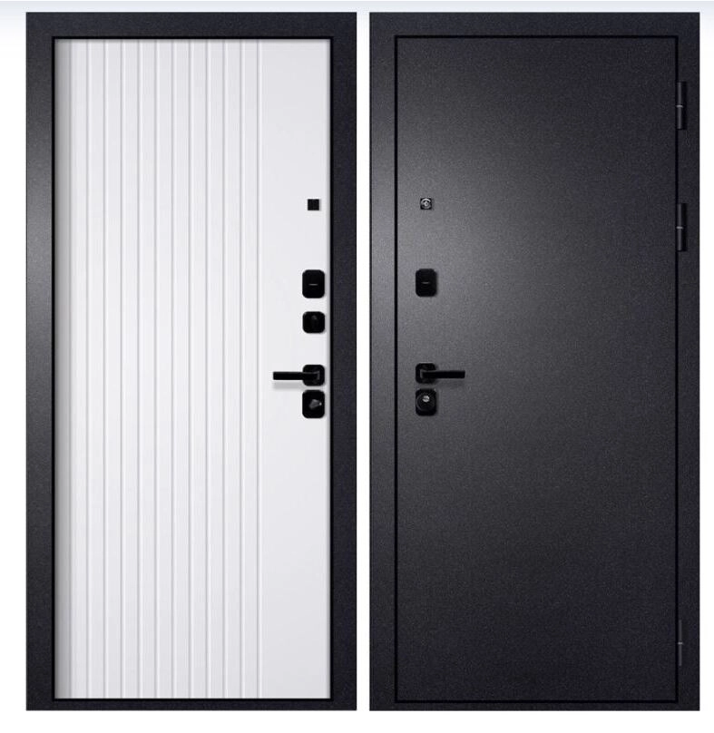 Дверь металлическая Tepla4 Букле черный/МДФ6 эмалит белый 860x2050, правая