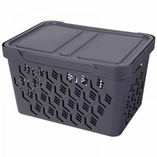 Ящик п/п DEluxe 380x276x220мм перфорир.с крышкой 18л серый