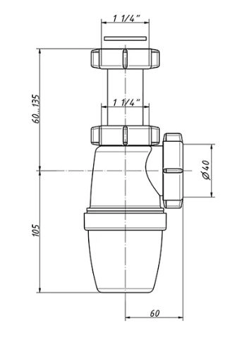 Сифон ОРИО А-3200М 1 1/4"х40 лат.гайка без выпуска-image-1
