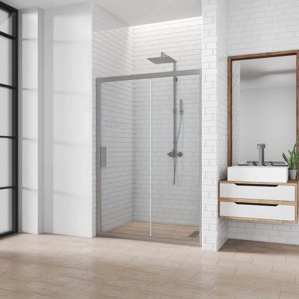 Душевая дверь KUBELE 170x200 DE019D2 хром матовый,  стекло прозрачное