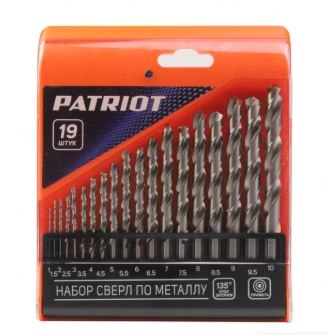 Набор сверл по металлу Patriot 19шт 1,0-10,0мм бокс
