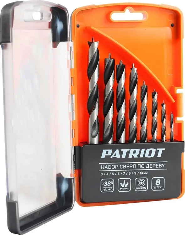 Набор сверл по дереву Patriot 8шт 10-25мм
