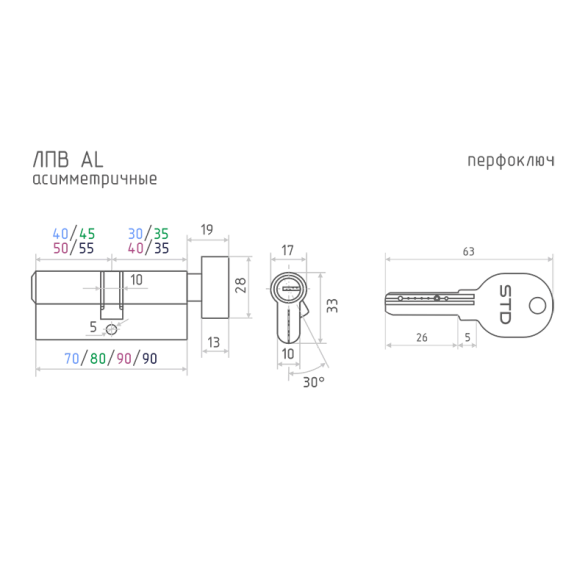 Цилиндровый механизм STD AL ЛПВ-90 50-40B черный-image-2
