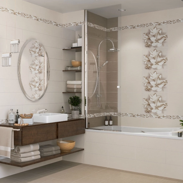 Бордюр Амати Цветок беж/Amati Plumeria Beige 50,5*6,2-image-1