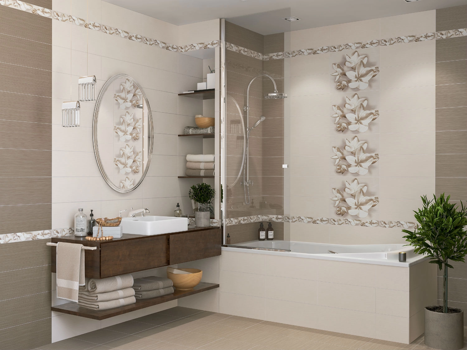 Бордюр Амати Цветок беж/Amati Plumeria Beige 50,5*6,2-image-1