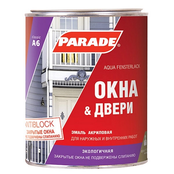 Эмаль PARADE A6 окна&двери бел.п/глян. 0.45л