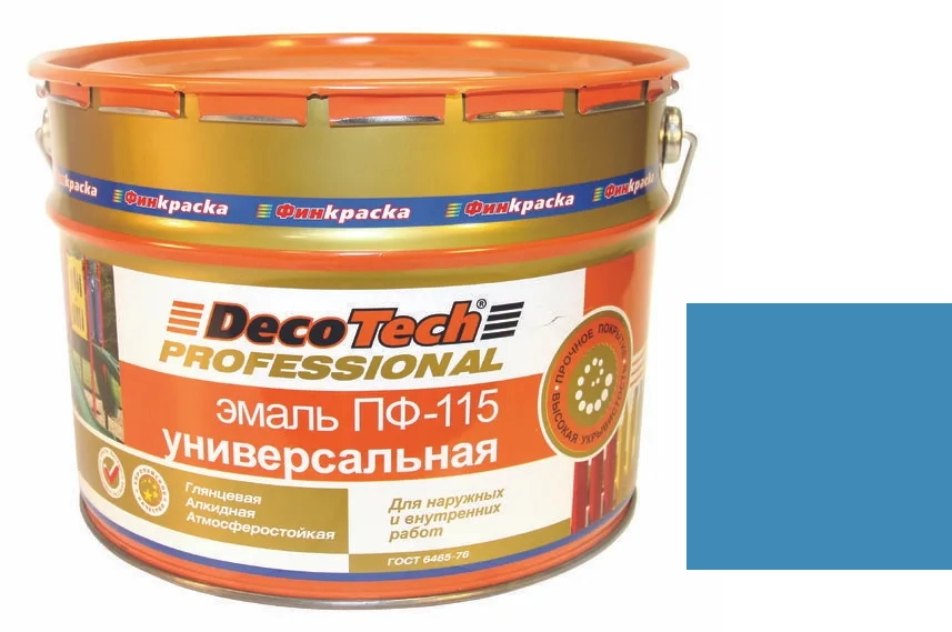 Эмаль DecoTech ПФ-115 гл.голубая под RAL5012 10кг