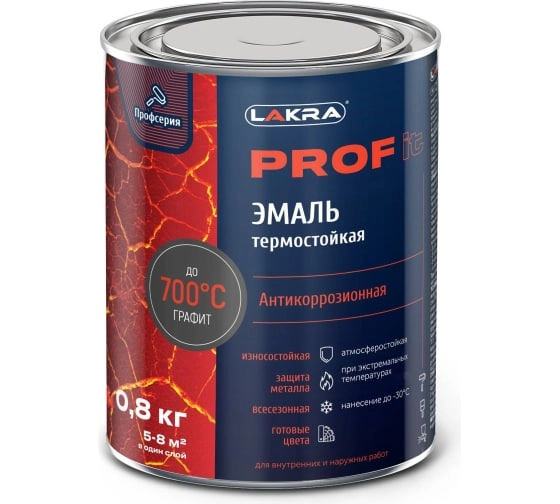 Эмаль термостойкая Лакра PROF IT антикор.до 700С Графит 0,8кг