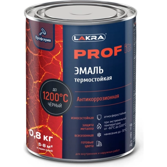 Эмаль термостойкая Лакра PROF IT антикор.до 1200С Чёрн.0,8кг
