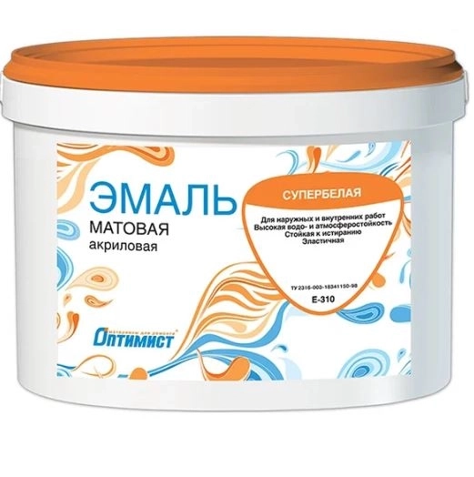 Эмаль акрил.Оптимист E310 мат.супербел.д/нар/вн работ 0,9кг
