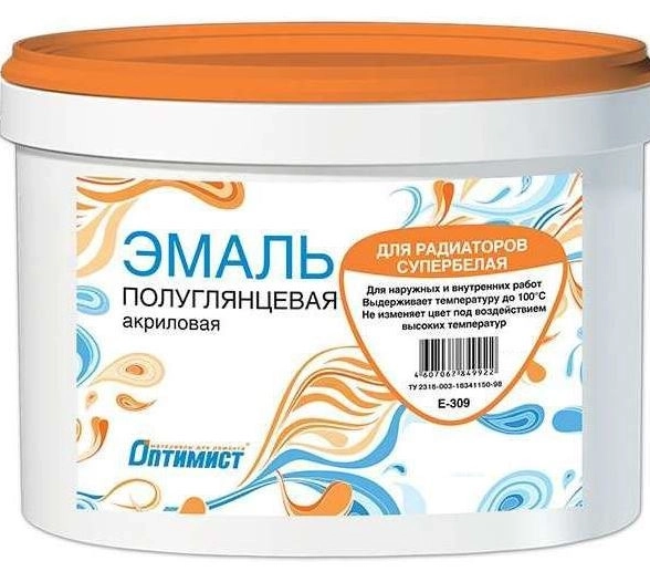 Эмаль д/радиаторов E309 Оптимист акрил. п/гл с/бел. 0,9кг