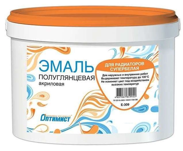 Эмаль д/радиаторов E309 Оптимист акрил. п/гл с/бел. 0,9кг