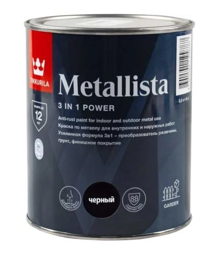 Эмаль по ржавчине Tikkurila METALLISTA черная гл 0,8л