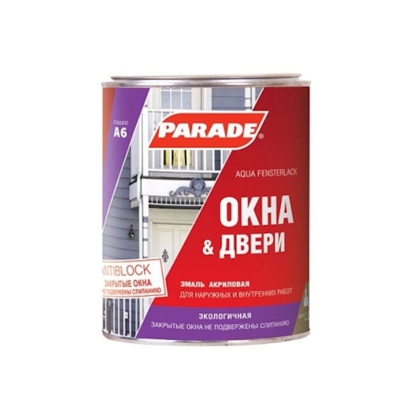 Эмаль PARADE A6 Окна&Двери бел.п/глян. 0,9л