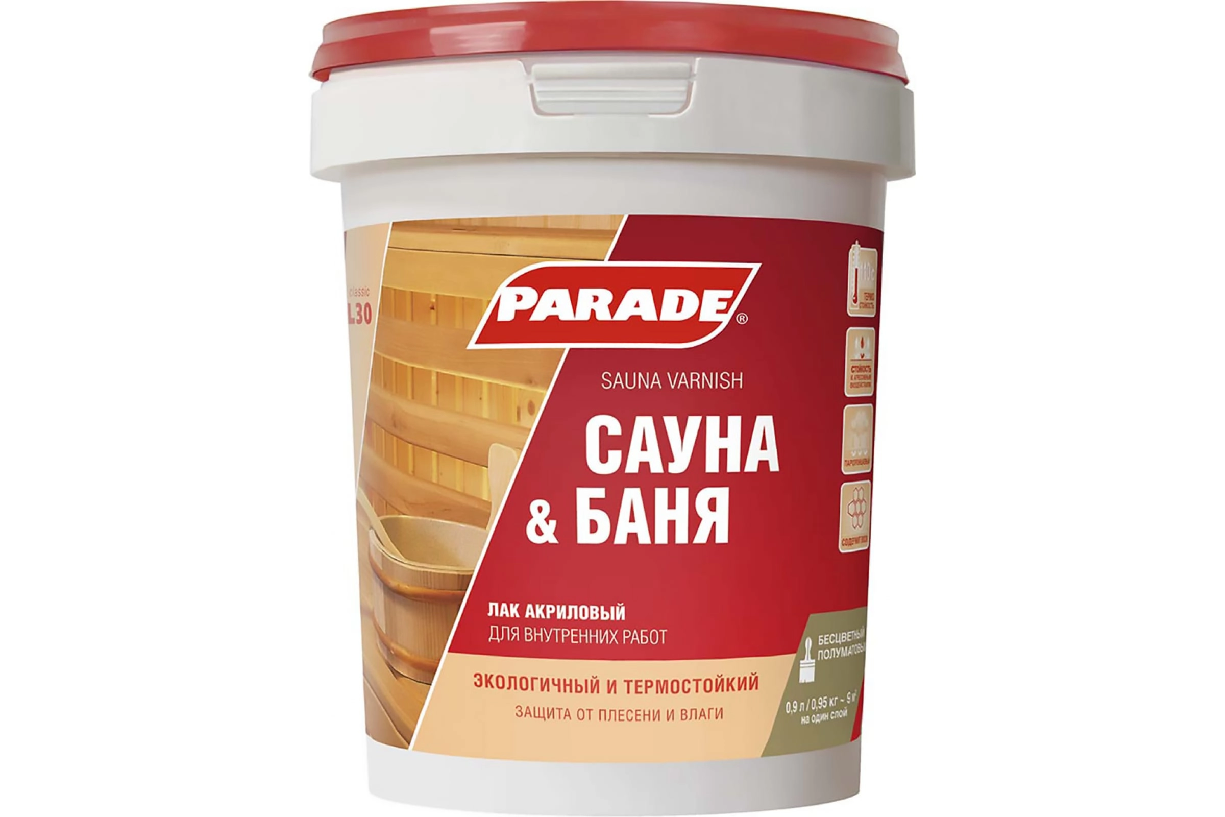 Лак PARADE акриловый L30 для сауны 0.9л