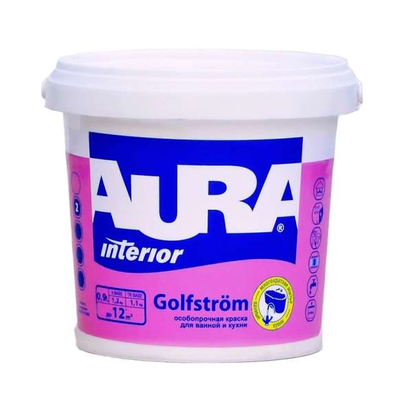 Краска AURA GOLFSTROM д/ванной/кухни особопрочная 0,9л