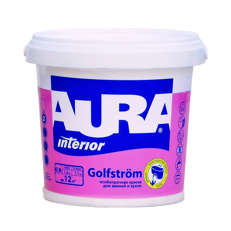 Краска AURA GOLFSTROM д/ванной/кухни особопрочная 0,9л