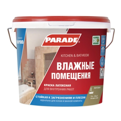 Краска лат PARADE W100 влаг 5л бел.мат